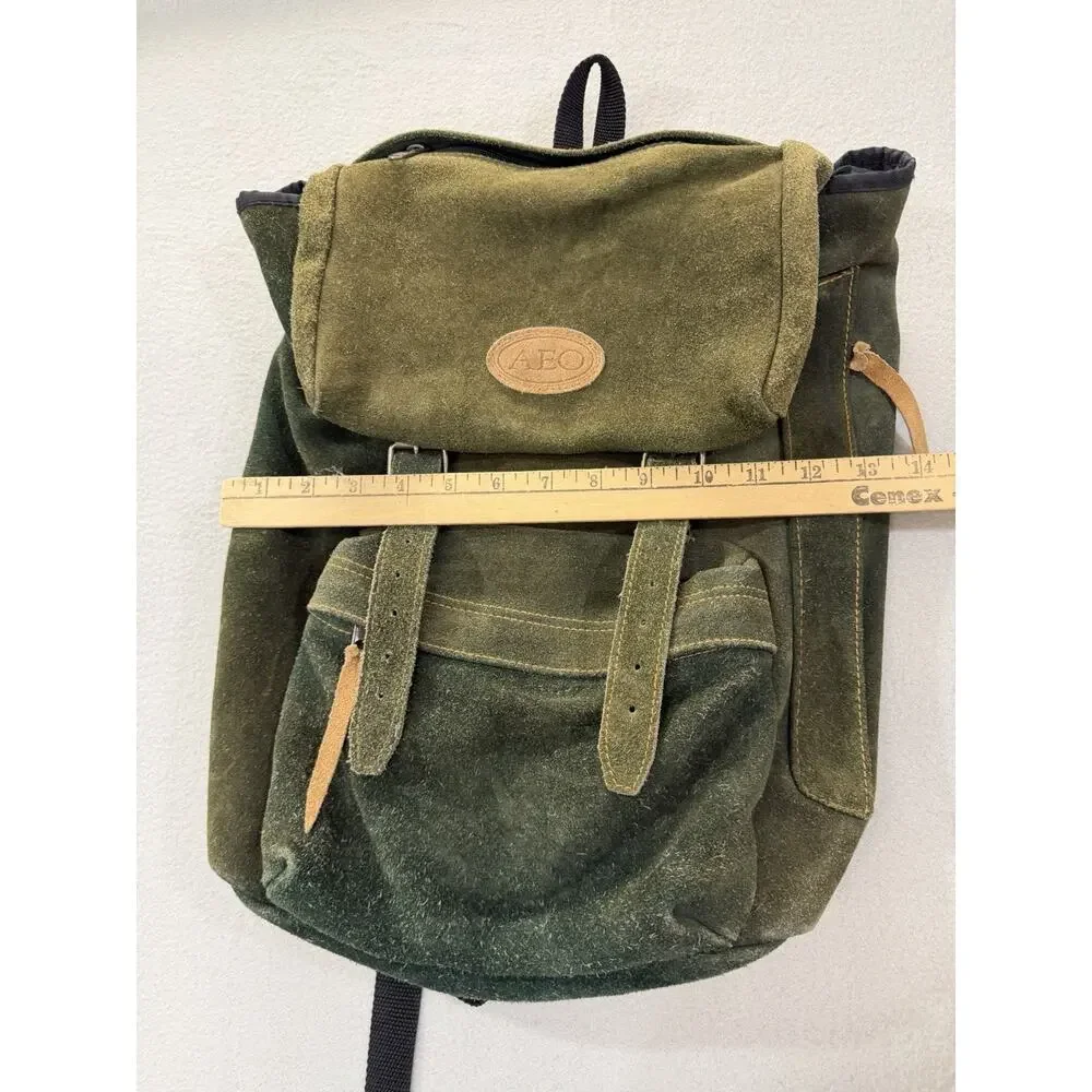 American Eagle Outfitters AEO Suede Green Rucksack Backpack Vintage Rugged